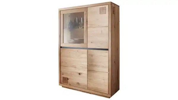 Bild 1 von Highboard mit Glastür Wildeiche massiv geölt 103 cm - GIRONA