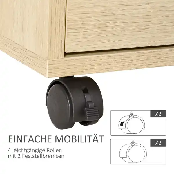 Bild 4 von Rollcontainer Aktenschrank Büroschrank mit 4 Schubladen Lagerschrank MDF Natur