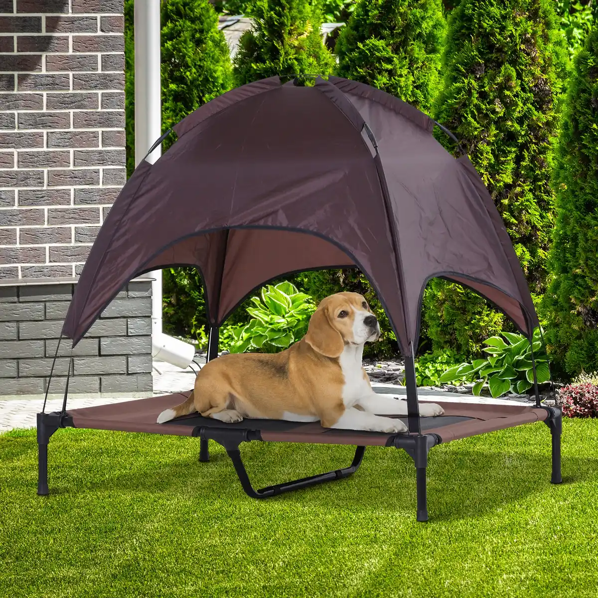 Bild 2 von Haustierbett mit Baldachin Erhöhtes Hundebett Hundeliege outdoor Kaffee