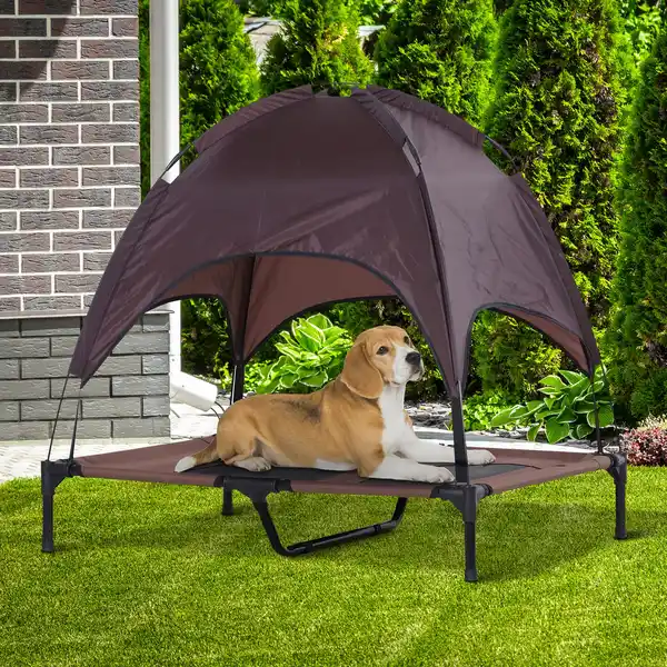 Bild 2 von Haustierbett mit Baldachin Erhöhtes Hundebett Hundeliege outdoor Kaffee