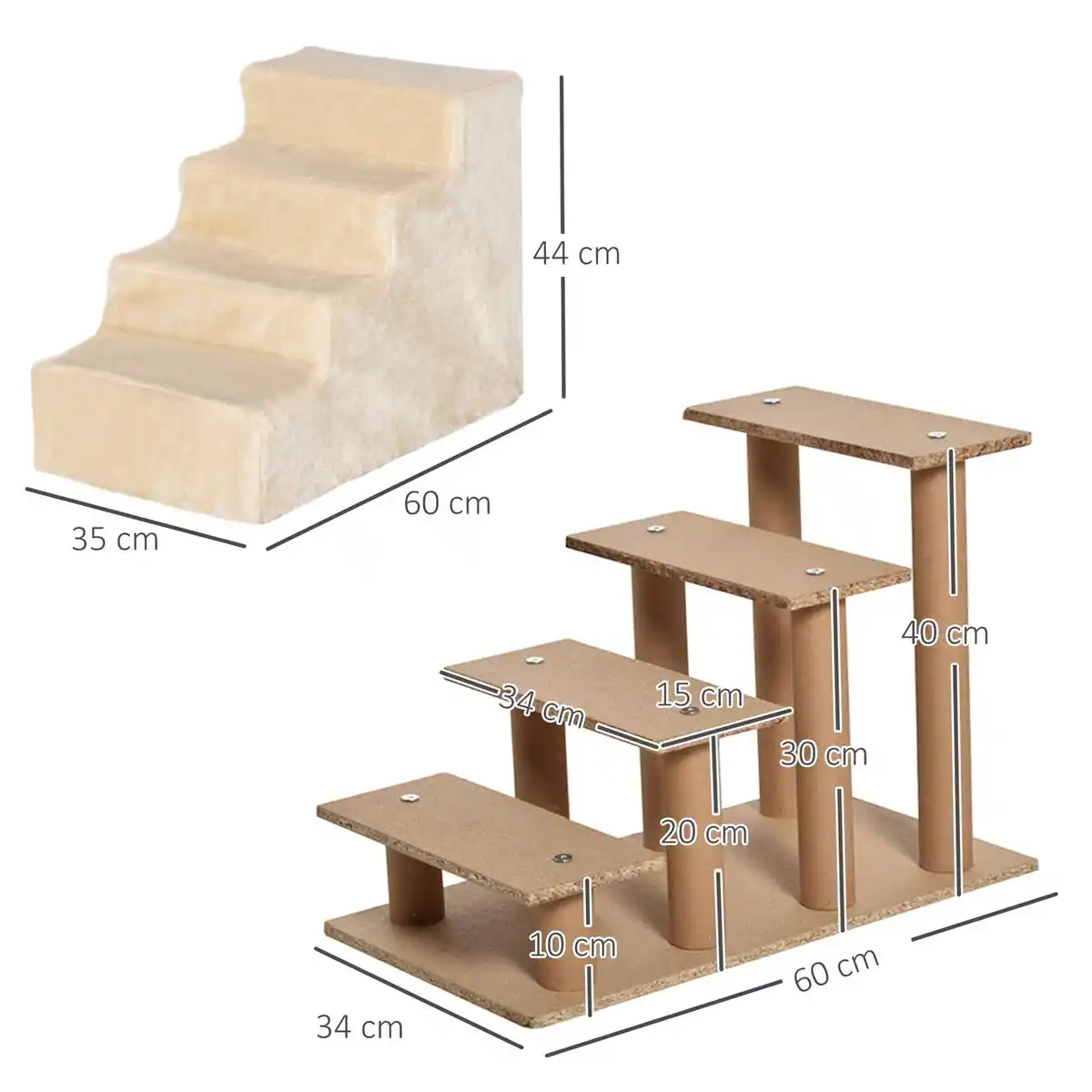 Bild 3 von Haustiertreppe 4-stufige Hunderampe mit abnehmbarer Bezug Katzentreppe Hundetreppe Tiertreppe Spanpl