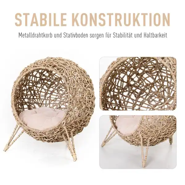 Bild 4 von Katzenhaus aus PE-Rattan mit Kissen Katzenschlafplatz Katzenhöhle Natur