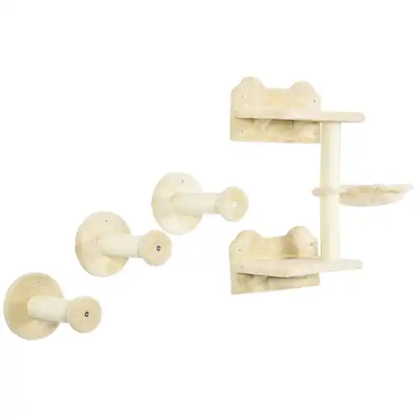 Bild 1 von Katzen Kletterwand, 4-teilig, Kletterwand Set, Katzenkletterwand, Beige