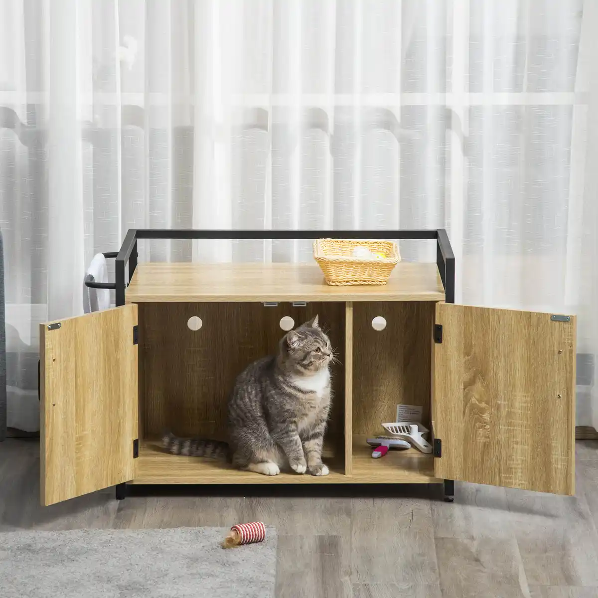 Bild 2 von Katzenschrank für Katzentoilette Katzenklo Beistelltisch Katzenhaus Katzenkommode Schrank Spanplatte