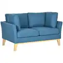 Bild 1 von 2-Sitzer Sofa Doppelsofa in Leinenoptik, Zweisitzer mit Kissen bis 150 kg Blau