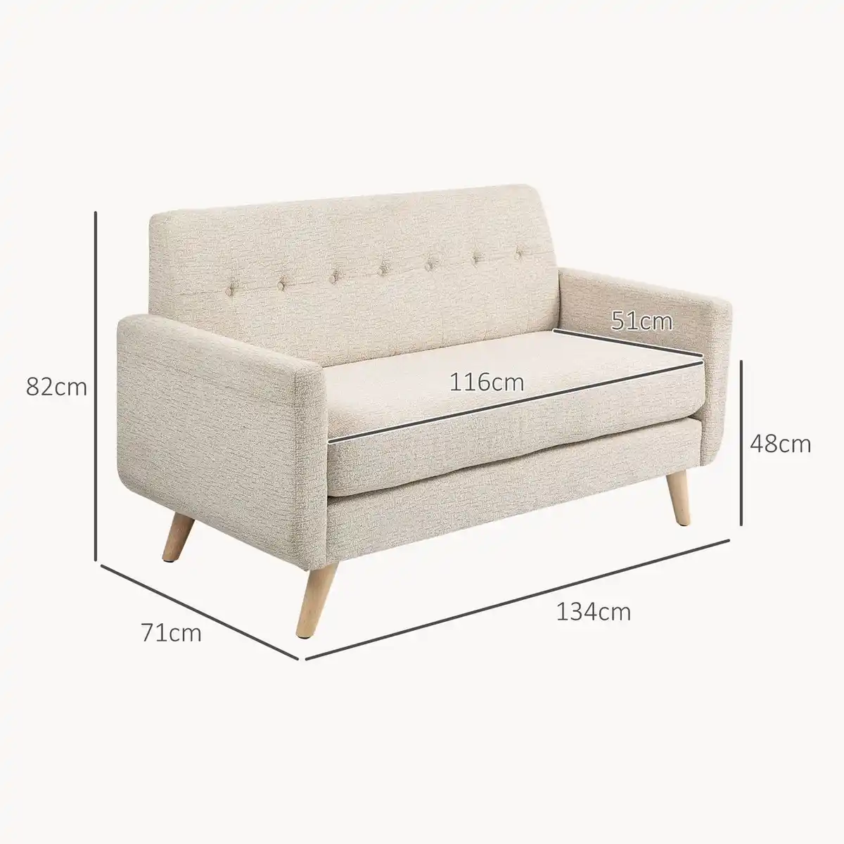 Bild 3 von 2 Sitzer Sofa, Couch mit Dickem Sitz- und Rückenkissen, Samtoptik, Beige