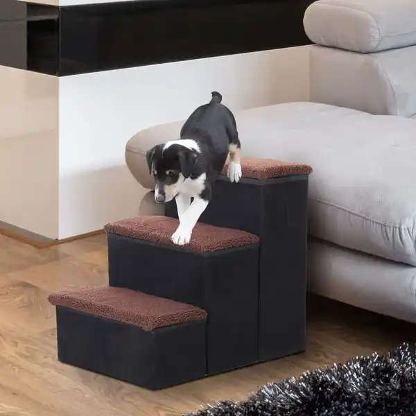 Bild 4 von Haustiertreppe Katzentreppe Hundetreppe Faltbar Tiertreppe mit Stauraum MDF Schwarz 40 x 54 x 48 cm