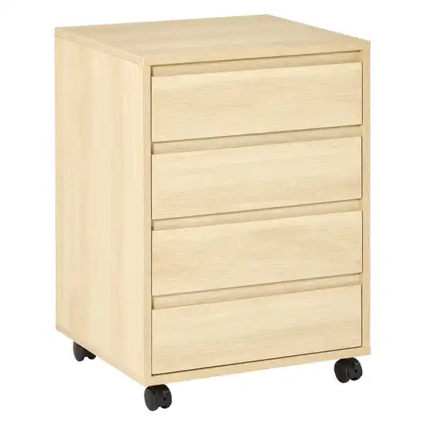 Bild 1 von Rollcontainer Aktenschrank Büroschrank mit 4 Schubladen Lagerschrank MDF Natur