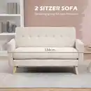 Bild 4 von 2 Sitzer Sofa, Couch mit Dickem Sitz- und Rückenkissen, Samtoptik, Beige