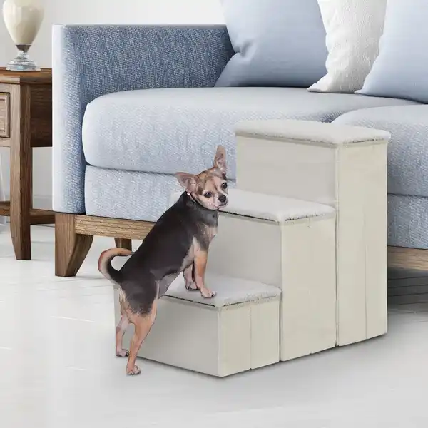 Bild 2 von Haustiertreppe Katzentreppe Hundetreppe Faltbar Tiertreppe mit Stauraum Weiß MDF 40 x 54 x 48 cm