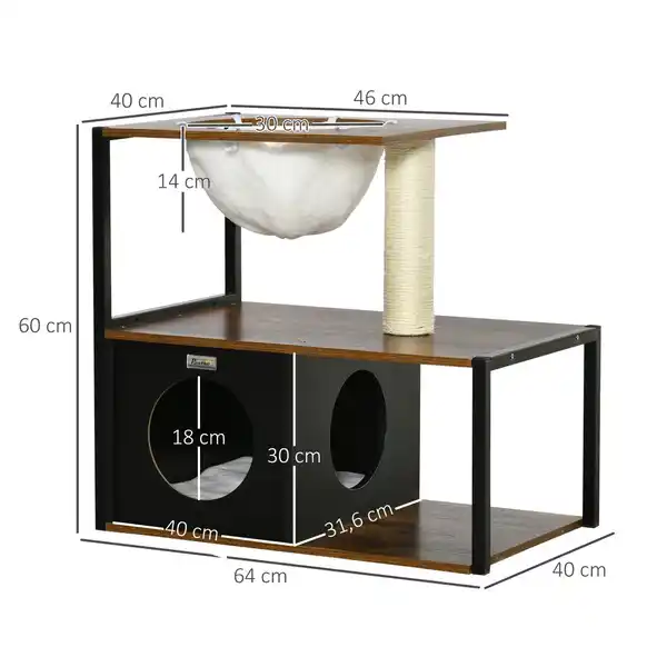 Bild 2 von Katzenmöbel Kratzbaum mit Katzenhöhle und Katzenbett aus Spanplatte Sisal Braun