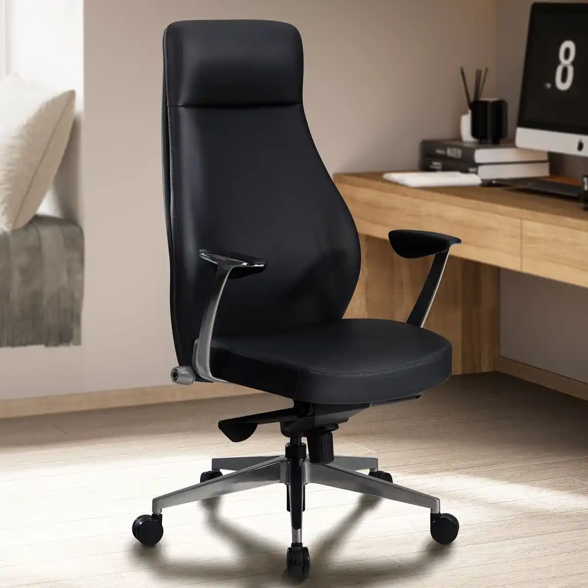 Bild 2 von Bürostuhl Schreibtischstuhl Kunstleder Schwarz Drehstuhl Ergonomisch