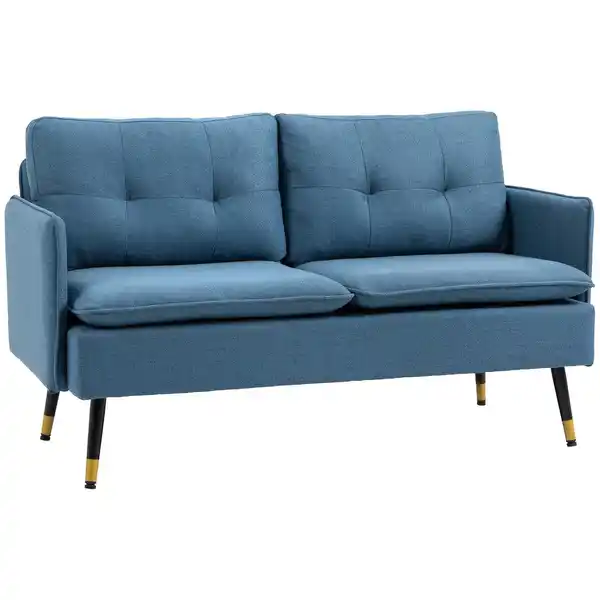 Bild 1 von 2 Sitzer Sofa, Couch mit Dickem Kissen, Leinenoptik und Stahlbeine Blau