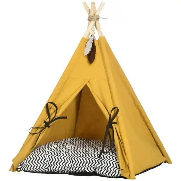 Bild 4 von Katzenhöhle, Katzenzelt, Tierbett im Tipi-Design, Katzenhaus, Gelb