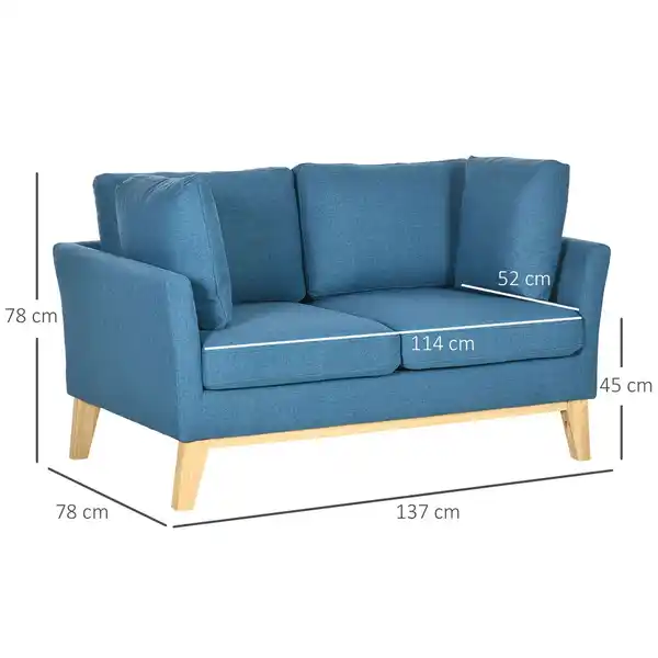 Bild 3 von 2-Sitzer Sofa Doppelsofa in Leinenoptik, Zweisitzer mit Kissen bis 150 kg Blau