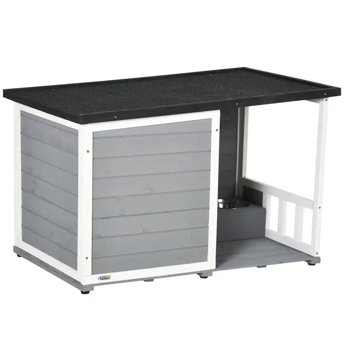 Bild 2 von Hundehütte, Tannenholz, Hundehaus, Kleintierhaus mit 2 Schüsseln, Outdoor