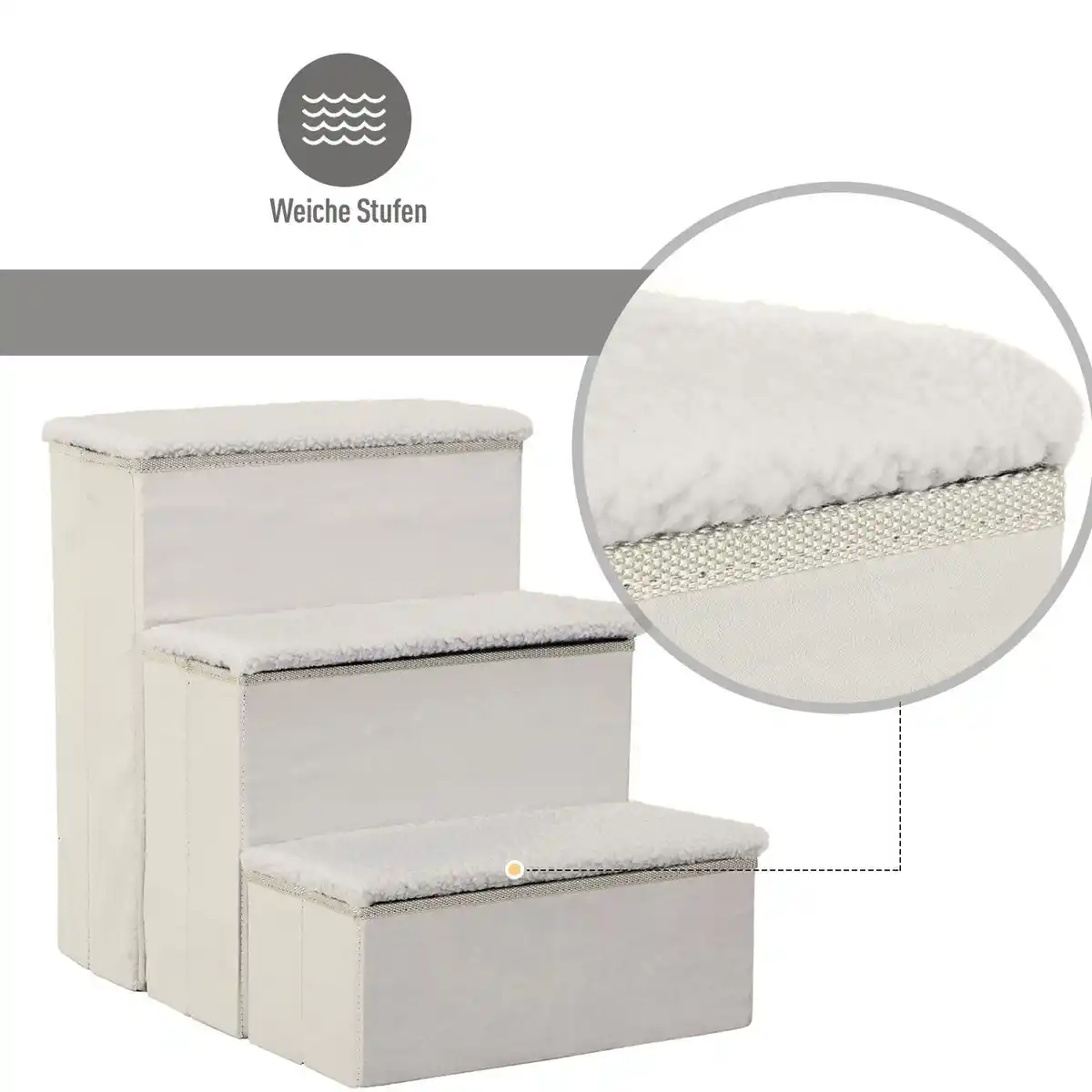 Bild 4 von Haustiertreppe Katzentreppe Hundetreppe Faltbar Tiertreppe mit Stauraum Weiß MDF 40 x 54 x 48 cm