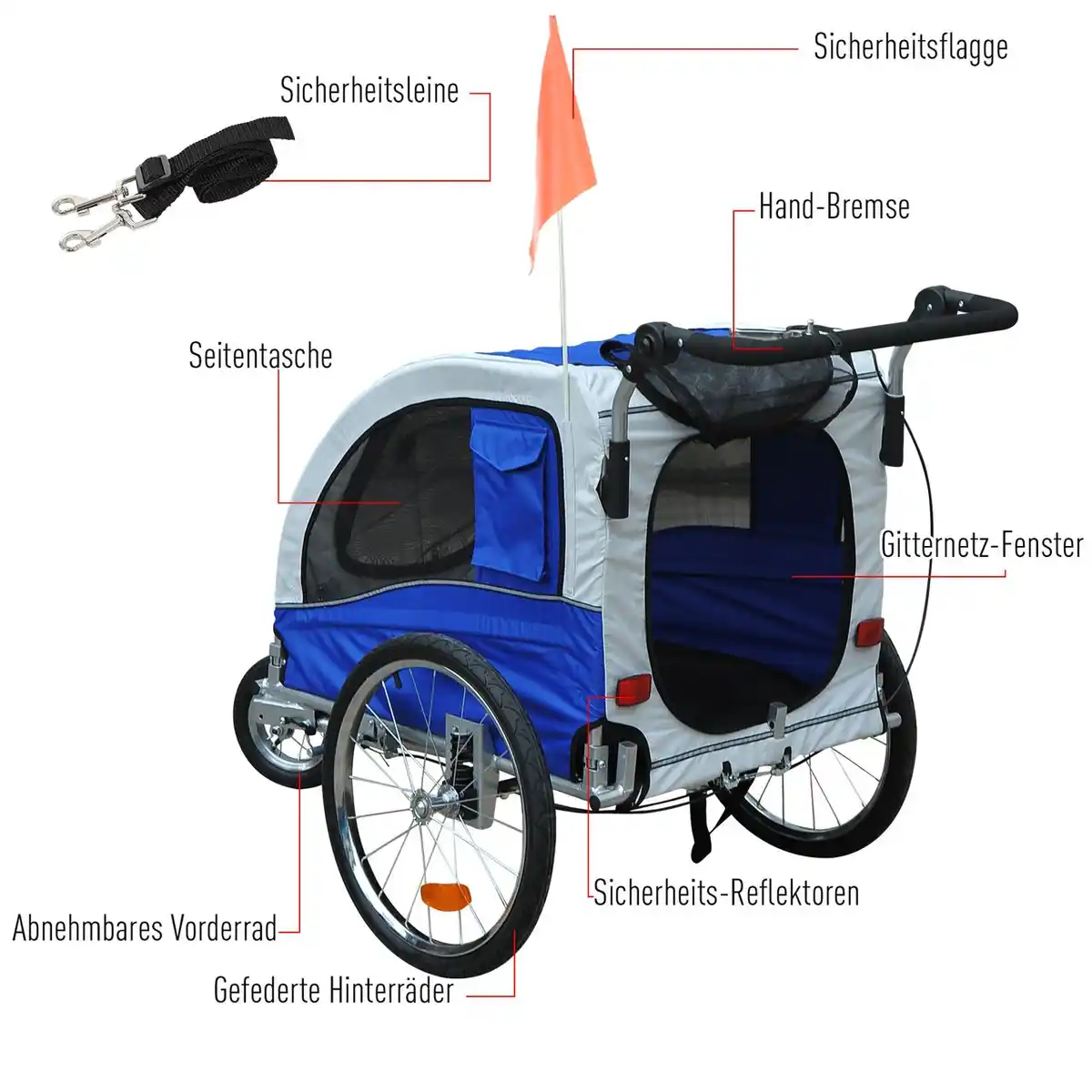 Bild 3 von Hundeanhänger Fahrradanhänger Jogger Hunde Anhänger 2 in1 Anhänger Blau