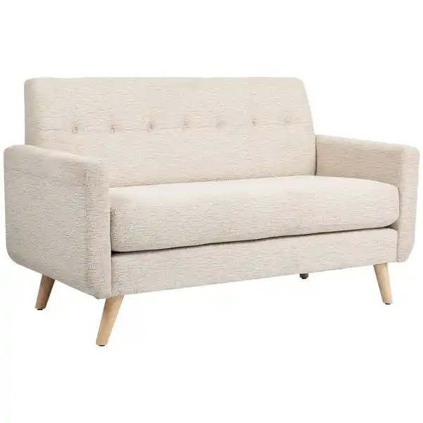 Bild 1 von 2 Sitzer Sofa, Couch mit Dickem Sitz- und Rückenkissen, Samtoptik, Beige