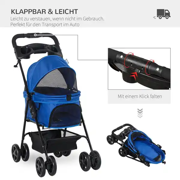 Bild 4 von Hundewagen Pet Stroller für kleine Hunde Haustierwagen Oxford Blau