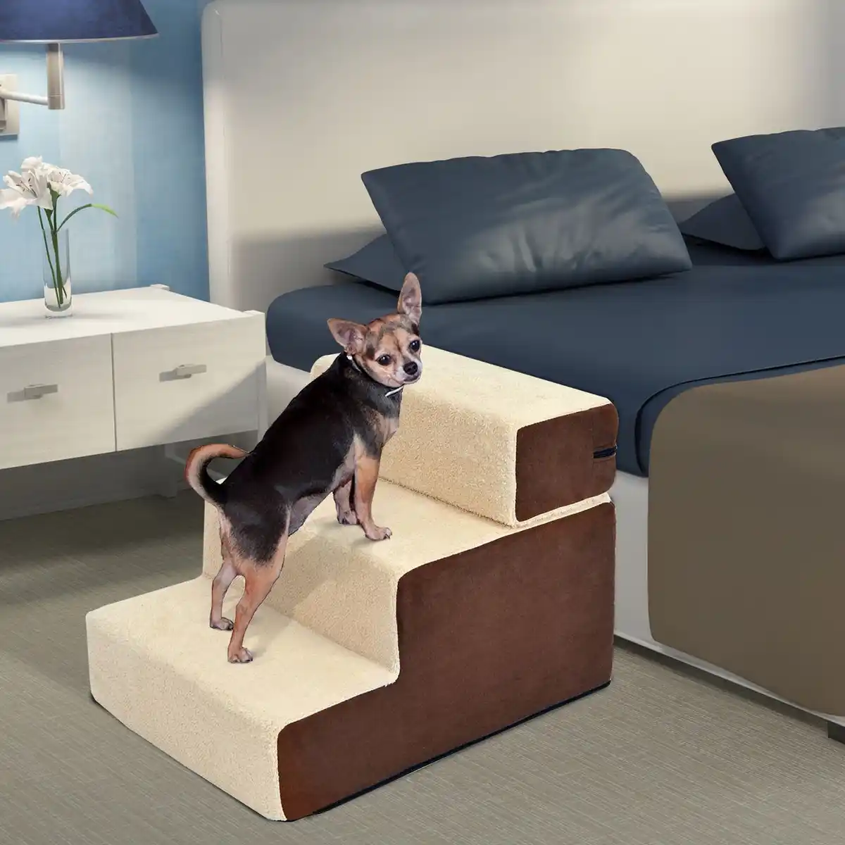 Bild 2 von Hundetreppe Katzentreppe Einstiegshilfe 3 Stufen Haustier Plüsch Beige
