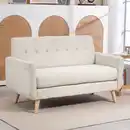 Bild 2 von 2 Sitzer Sofa, Couch mit Dickem Sitz- und Rückenkissen, Samtoptik, Beige