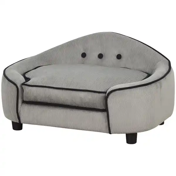 Bild 1 von Haustiersofa, Hundebett, Hundematte, Hundesofa, Naturholz+Plüsch, Grau, 66,5 x 45 x 35,5 cm