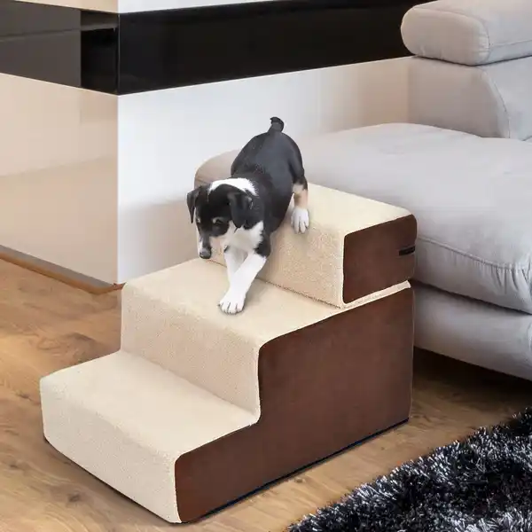 Bild 3 von Hundetreppe Katzentreppe Einstiegshilfe 3 Stufen Haustier Plüsch Beige