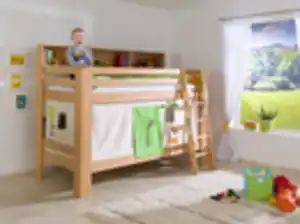 Relita Etagenbett Jan mit Bücherregal und Vorhang Dschungel