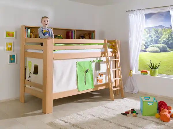 Bild 1 von Relita Etagenbett Jan mit Bücherregal und Vorhang Dschungel