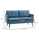 Bild 3 von 2 Sitzer Sofa, Couch mit Dickem Kissen, Leinenoptik und Stahlbeine Blau