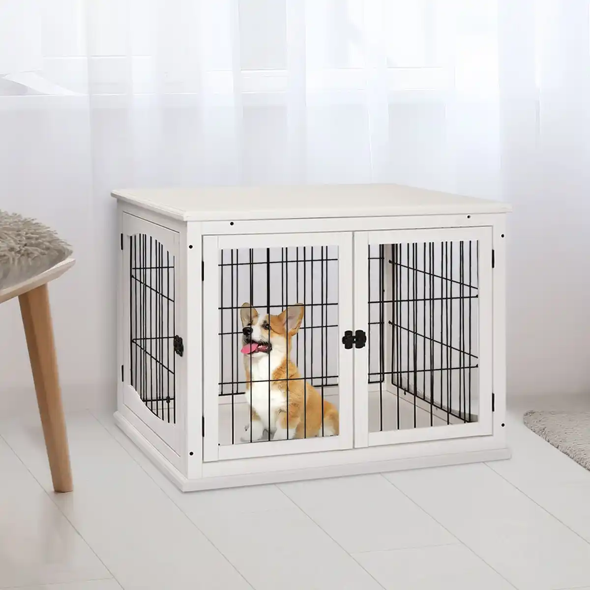 Bild 3 von Hundehütte mit Tischoberfläche, Hundebox für innen, Hundekäfig für Zuhause, 2 Türen, Tierkäfig, Haus