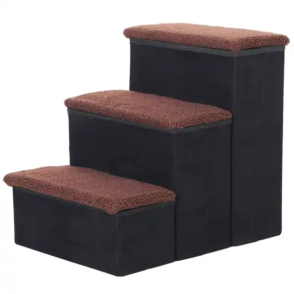 Bild 1 von Haustiertreppe Katzentreppe Hundetreppe Faltbar Tiertreppe mit Stauraum MDF Schwarz 40 x 54 x 48 cm