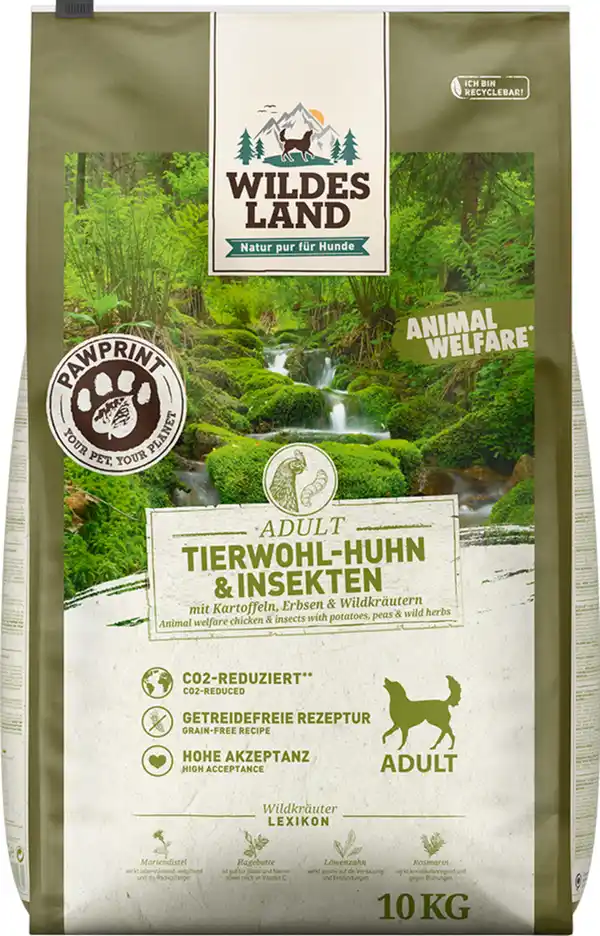 Bild 1 von Wildes Land Hundefutter Adult PawPrint Tierwohl Huhn & Insekten, 10 kg