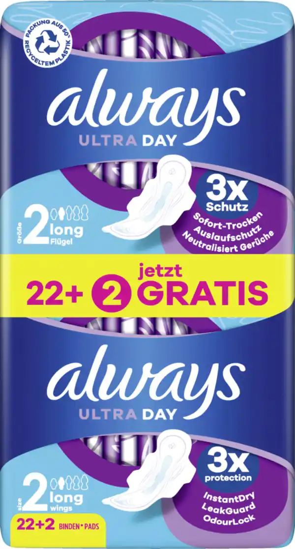 Bild 1 von Always Ultra Day Binden Long mit Flügeln Big Pack + 2 Gratis