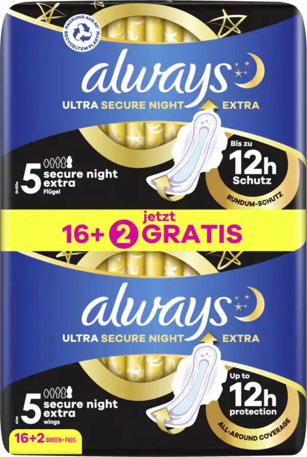 Bild 1 von Always Ultra Secure Night Binden Extra mit Flügeln Big Pack + 2 Gratis