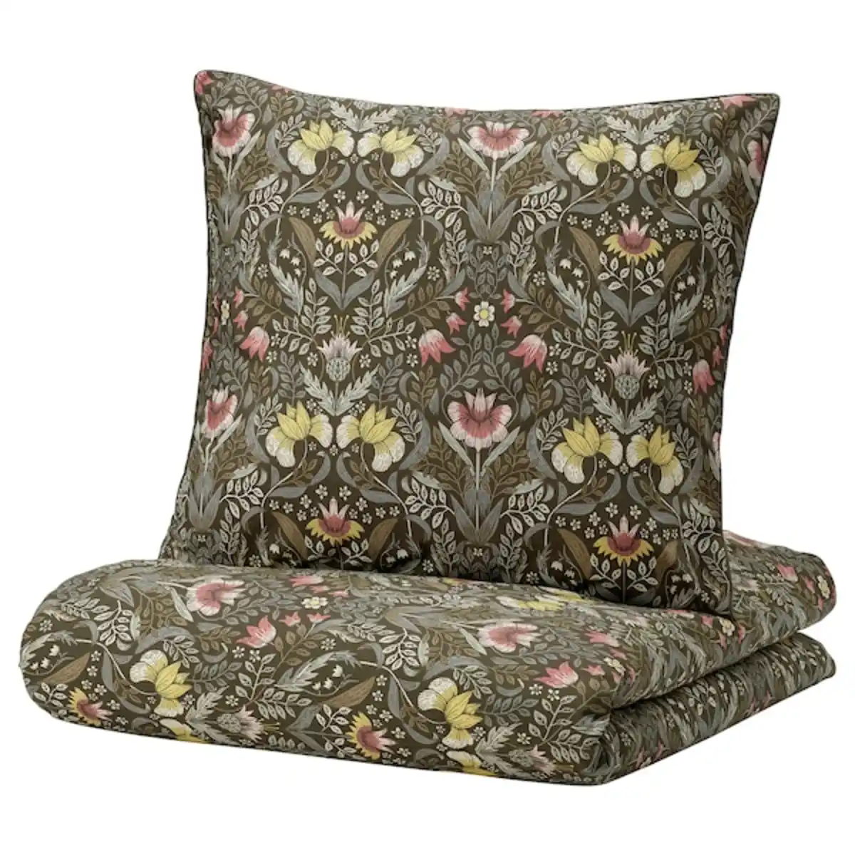 Bild 1 von KÄRRDUNÖRT Bettwäsche-Set, 2-teilig, dunkelgrün/bunt 155x220/80x80 cm