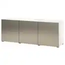 Bild 1 von BESTÅ Aufbewahrung mit Türen, weiß/Riksviken hell bronzefarben 180x42x65 cm