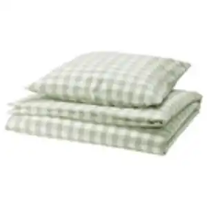 EKTANDVINGE Bettwäsche-Set, 2-teilig, blasses Graugrün weiß/Karo 155x220/80x80 cm