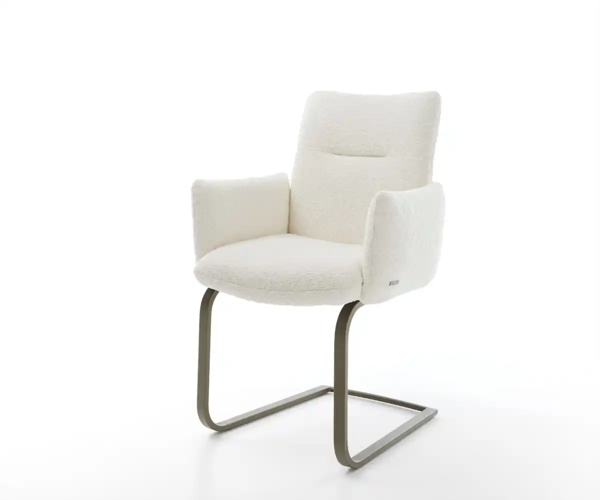 Bild 1 von Freischwinger Jova-Flex mit Armlehnen Bouclé Weiß Freischwinger flach Effektfinish Titan Taschenfederkern