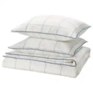 BREDVECKLARE Bettwäsche-Set, 3-teilig, weiß blau/Karo 240x220/80x80 cm