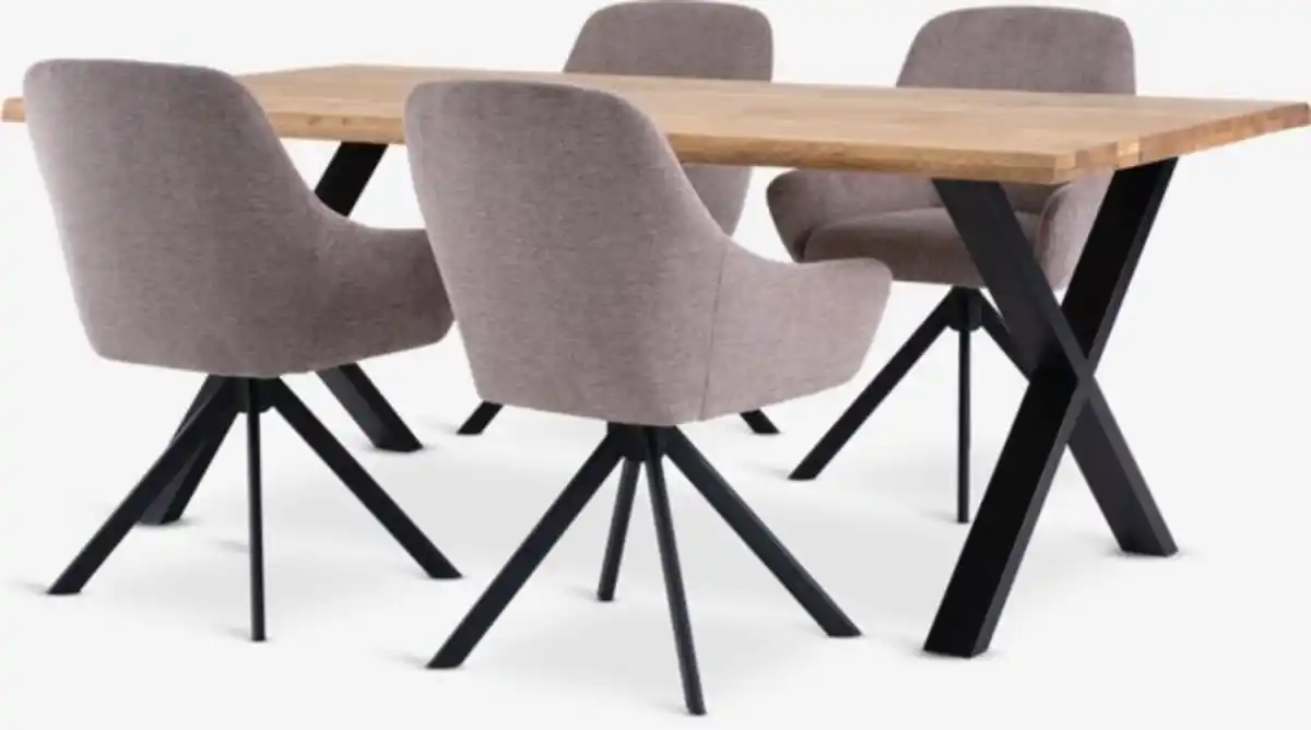 Bild 1 von ROSLEV L200 Tisch Eiche natur + 4 ROSTRUP beige/schwarz