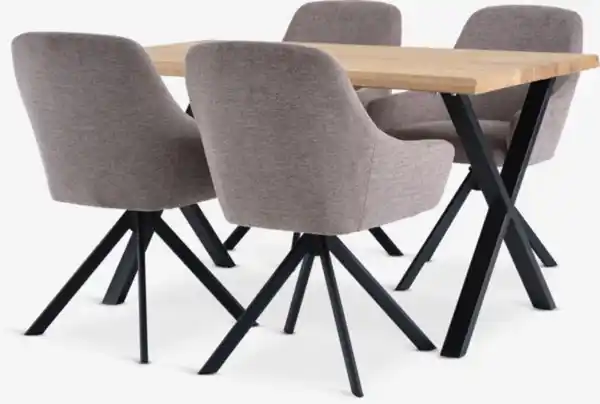 Bild 1 von ROSLEV L140 Tisch Eiche natur + 4 ROSTRUP beige/schwarz