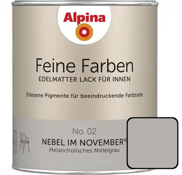 Bild 1 von Alpina Feine Farben Lack No. 02 Nebel im November  mittelgrau edelmatt 750 ml