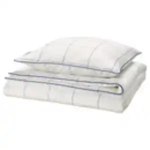 BREDVECKLARE Bettwäsche-Set, 2-teilig, weiß blau/Karo 140x200/80x80 cm