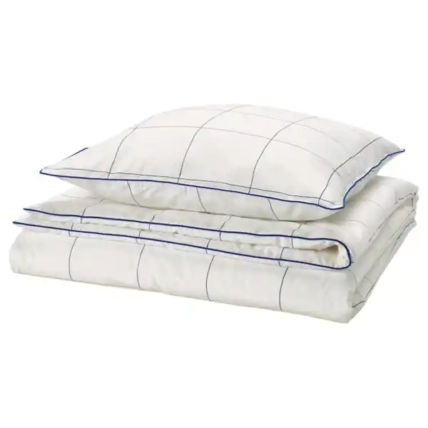 Bild 1 von BREDVECKLARE Bettwäsche-Set, 2-teilig, weiß blau/Karo 140x200/80x80 cm