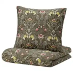 KÄRRDUNÖRT Bettwäsche-Set, 3-teilig, dunkelgrün/bunt 240x220/80x80 cm