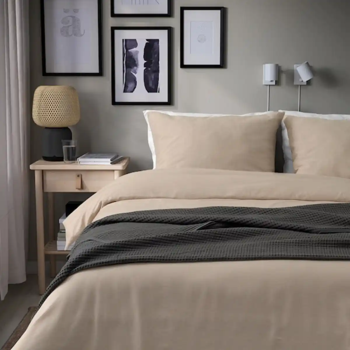 Bild 3 von GROVSNÄRJA Bettwäsche-Set, 3-teilig, Flanell dunkelbeige/beige 240x220/80x80 cm