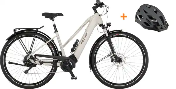 Bild 1 von FISCHER Trekking E-Bike Viator 7.0i 28 Zoll RH 45 cm hellgrau inkl. Helm