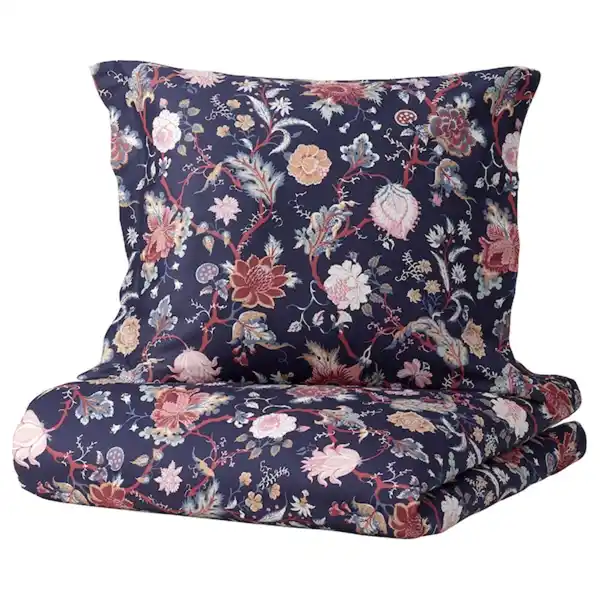 Bild 1 von NÄSSELKLOCKA Bettwäsche-Set, 2-teilig, dunkelblau/bunt 155x220/80x80 cm